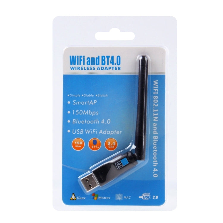 2 in 1 Bluetooth 4.0 + 150Mbps 2.4GHz USB WiFi Wireless Adapter with 2D1 External Antenna -  by buy2fix | Online Shopping UK | buy2fix