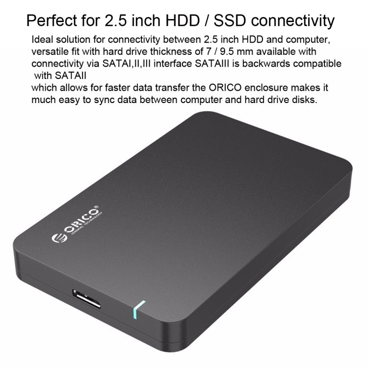 ORICO 2569S3 USB3.0 Micro-B External Hard Disk Box Storage Case for 9.5mm 2.5 inch SATA HDD / SSD(Black) - HDD Enclosure by ORICO | Online Shopping UK | buy2fix