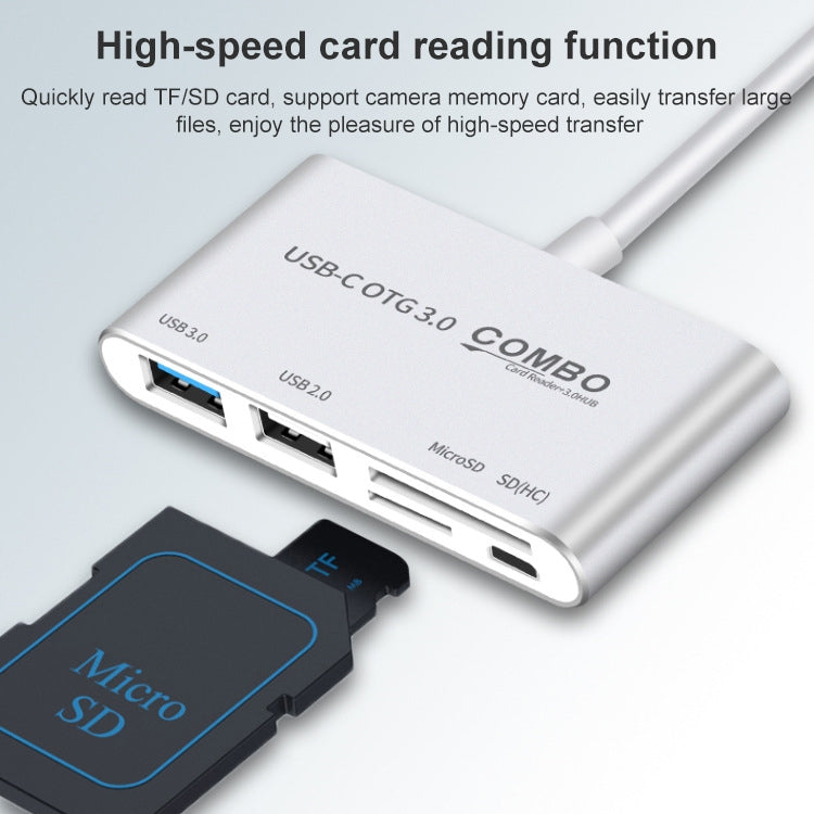 COMBO T-693 5 in 1 USB-C / Type-C to SD / TF / Micro SD Card Slot + USB 3.0 + USB 2.0Ports OTG HUB Card Reader(Silver) - Computer & Networking by buy2fix | Online Shopping UK | buy2fix