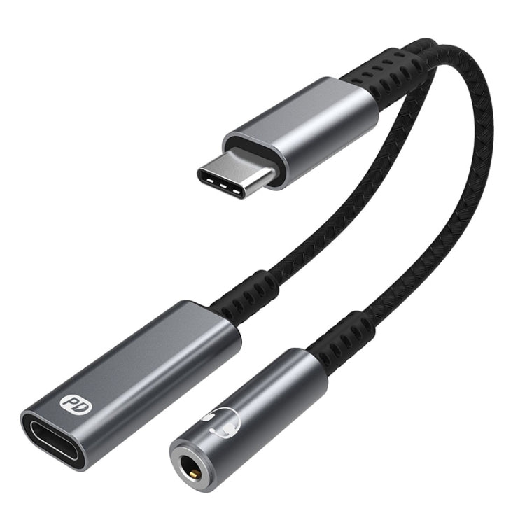 A15-1 USB-C / Type-C Male to PD 30W USB-C / Type-C Charging + 3.5mm Audio Female Earphone Adapter (Grey) - Type-C Adapter by buy2fix | Online Shopping UK | buy2fix