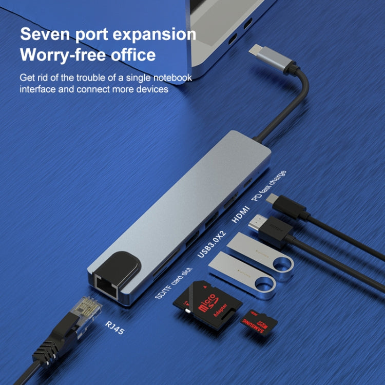 7 in 1 RJ45 + SD/TF + USB 3.0 x 2 + HDMI + PD to USB-C / Type-C HUB Adapter - Computer & Networking by buy2fix | Online Shopping UK | buy2fix