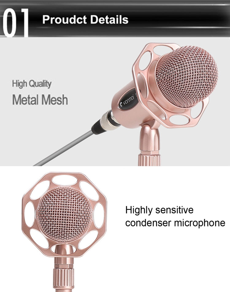 Yanmai Y20 Professional Game Condenser Microphone  with Tripod Holder, Cable Length: 1.8m, Compatible with PC and Mac for  Live Broadcast Show, KTV, etc.(Rose Gold) - Consumer Electronics by Yanmai | Online Shopping UK | buy2fix