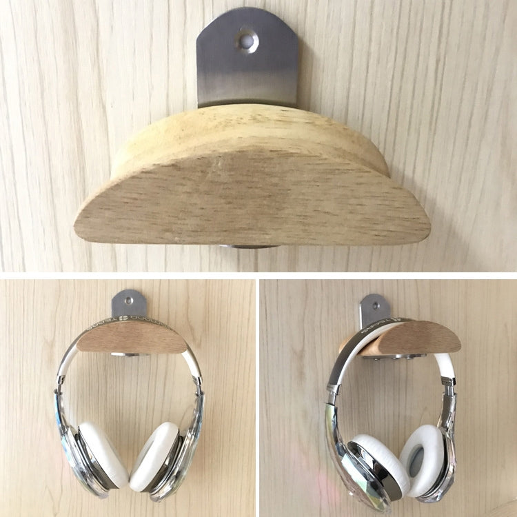 L-shaped Stainless Steel Patch + Solid Wood Wall-mounted Headset Holder - Apple Accessories by buy2fix | Online Shopping UK | buy2fix