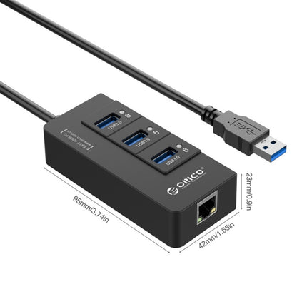 ORICO HR01-U3 ABS 3 Ports USB3.0 HUB Splitter with External RJ45 Gigabit Ethernet Network Card 5 Gbps for Laptops / Desktop / Ultrabook etc.(Black) - USB 3.0 HUB by ORICO | Online Shopping UK | buy2fix