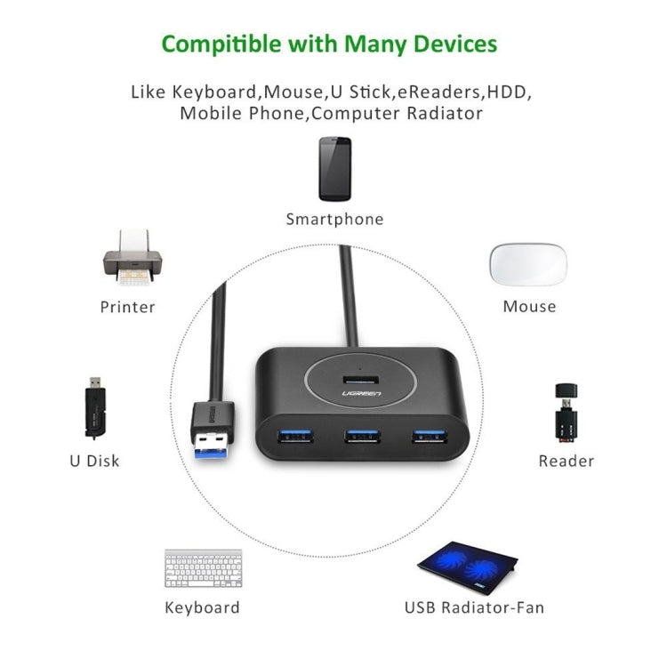 UGREEN Portable Super Speed 4 Ports USB 3.0 HUB Cable Adapter, Not Support OTG, Cable Length: 1m(Black) - USB 3.0 HUB by UGREEN | Online Shopping UK | buy2fix