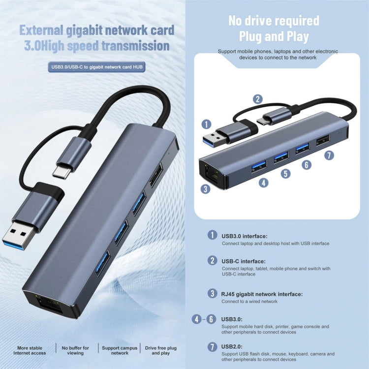 BYL-2208 5 in 2 USB + USB-C / Type-C to USB Multifunctional Docking Station HUB Adapter - Computer & Networking by buy2fix | Online Shopping UK | buy2fix