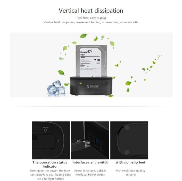 ORICO 6218US3 USB 3.0 Type-B to SATA External Storage Hard Drive Dock for 2.5 inch / 3.5 inch SATA HDD / SSD - HDD Enclosure by ORICO | Online Shopping UK | buy2fix