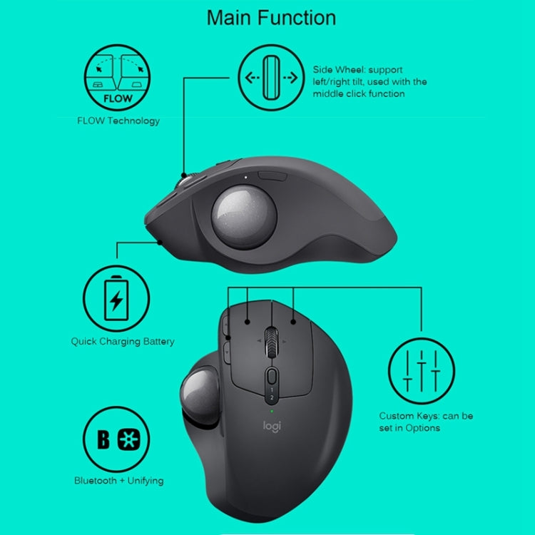 Logitech MX ERGO 440DPI Bluetooth + Unifying Dual-mode Wireless Trackball Optical Mouse(Black) - Wireless Mice by Logitech | Online Shopping UK | buy2fix