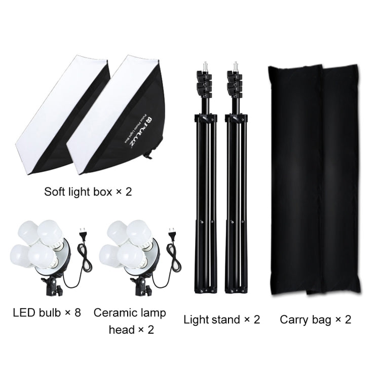 PULUZ Softbox Lighting Kit 2 PCS 50x70cm Professional Photo Studio Photography Light Equipment with 8 x E27 20W E27 Socket Bulb Photography Lighting Kit for Filming Portrait Shooting / Fashion Advertising Photography(EU Plug) - Stand Bracket by PULUZ | Online Shopping UK | buy2fix