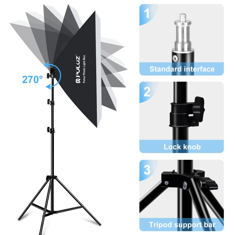 PULUZ Softbox Lighting Kit 2 PCS 50x70cm Professional Photo Studio Photography Light Equipment with 8 x E27 20W E27 Socket Bulb Photography Lighting Kit for Filming Portrait Shooting / Fashion Advertising Photography(US Plug) - Stand Bracket by PULUZ | Online Shopping UK | buy2fix