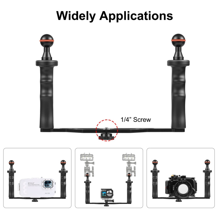 PULUZ Dual Handles Aluminium Alloy Tray Stabilizer for Underwater Camera Housings(Black) - Camera Accessories by PULUZ | Online Shopping UK | buy2fix