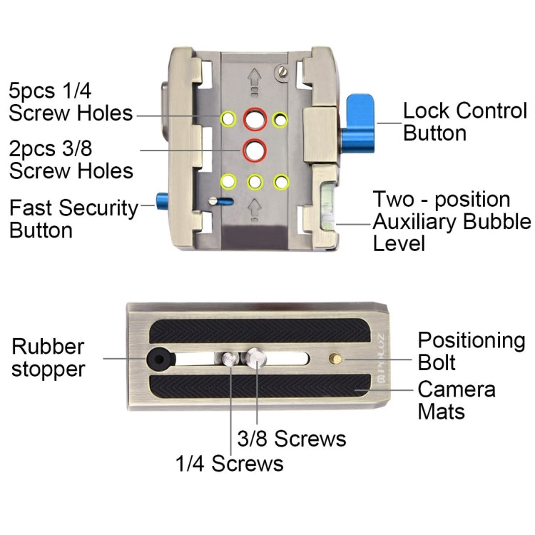 PULUZ Quick Release Clamp Adapter + Quick Release Plate for  DSLR & SLR Cameras(Gold) - Camera Accessories by PULUZ | Online Shopping UK | buy2fix