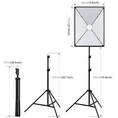 PULUZ 50x70cm Studio Softbox + 2m Tripod Mount + Single E27 30W 5700K White Light LED Bulb Photography Kit(EU Plug) - Stand Bracket by PULUZ | Online Shopping UK | buy2fix