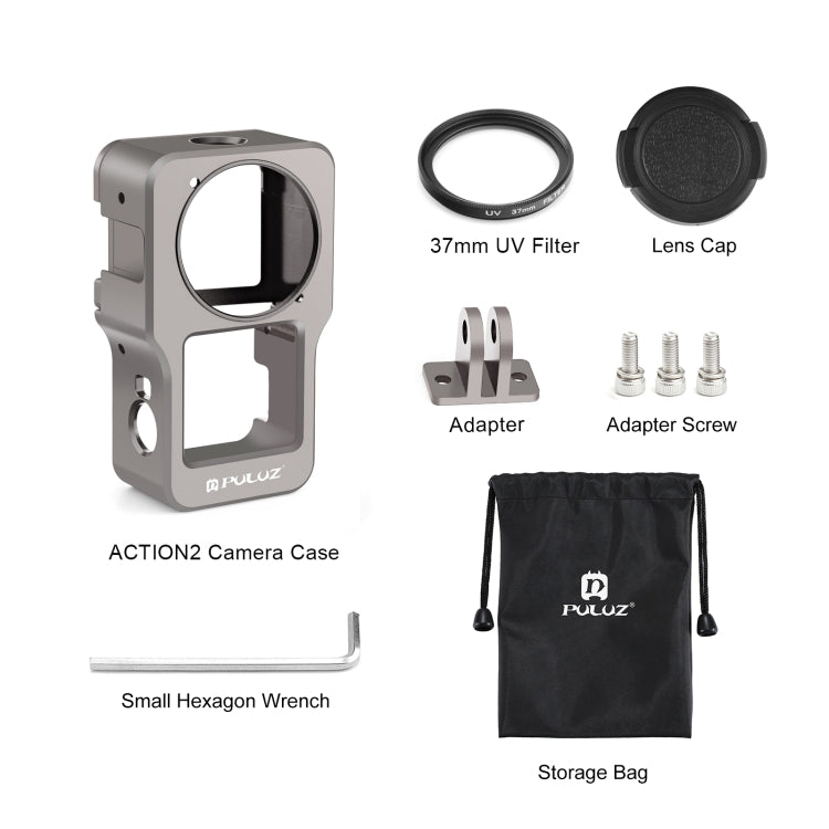 PULUZ CNC Aluminum Alloy Cage for DJI Action 2(Titanium Color) - Protection Frame by PULUZ | Online Shopping UK | buy2fix