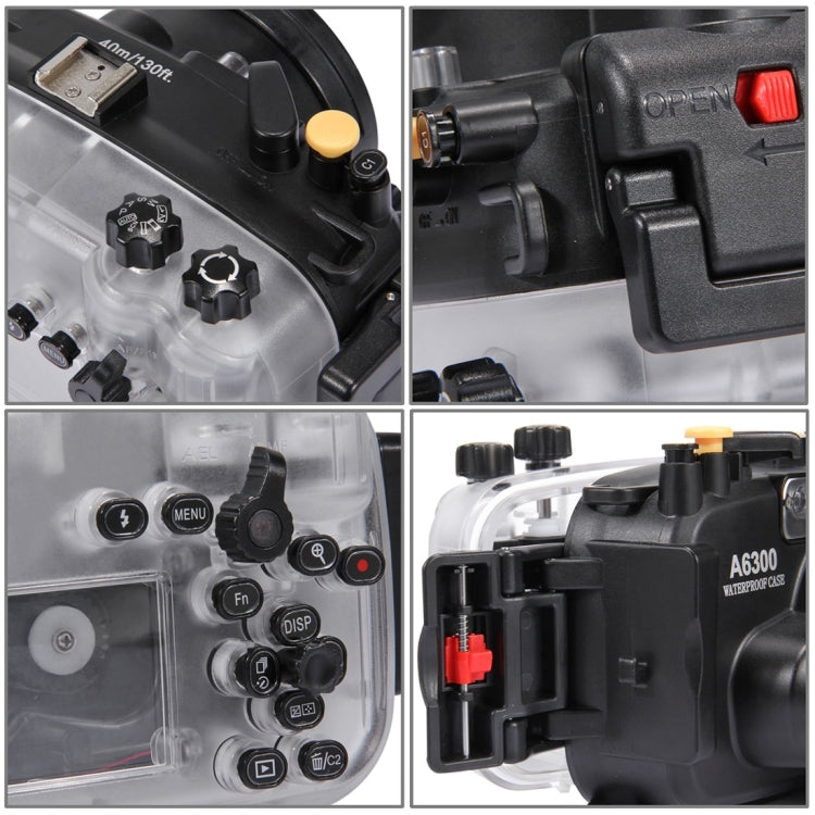 PULUZ 40m Underwater Depth Diving Case Waterproof Camera Housing for Sony A6300 (E PZ 16-50mm F3.5-5.6 OSS)(Black) - Camera Accessories by PULUZ | Online Shopping UK | buy2fix