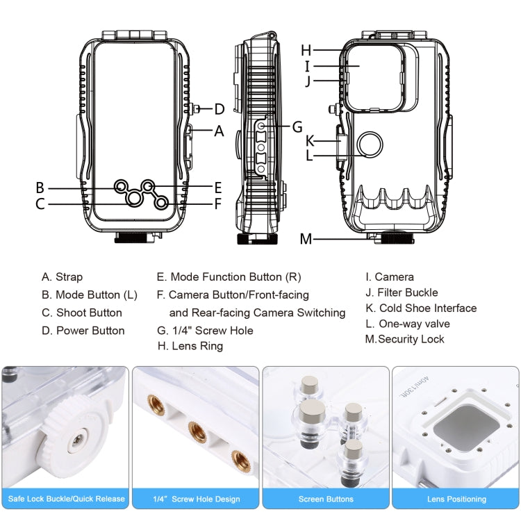 PULUZ 40m/130ft Waterproof Diving Case for iPhone 15 Pro Max / 15 Plus / 14 Plus / 14 Pro Max / 13 Pro Max / 12 Pro Max / 11 Pro Max, with One-way Valve Photo Video Taking Underwater Housing Cover(White) - iPhone 15 Pro Max Cases by PULUZ | Online Shopping UK | buy2fix