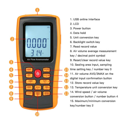 BENETECH GM8902 2.6 Inch LCD Screen Digital Wind Speed Meter Anemometer(Yellow) - Tachometers & Anemometer by BENETECH | Online Shopping UK | buy2fix