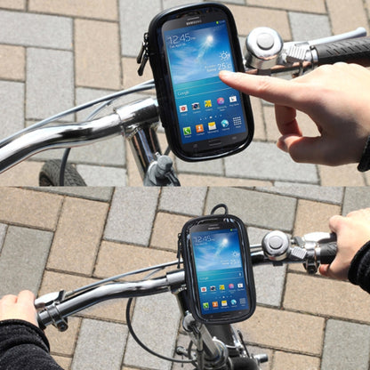 Bicycle Handlebar Mount Holder Waterproof / Sand-proof / Snow-proof / Dirt-proof Zipper Touch Bag, Suitable for Galaxy Note III / N9000 & Mega 6.3 / i9200(Black) - Holders by buy2fix | Online Shopping UK | buy2fix
