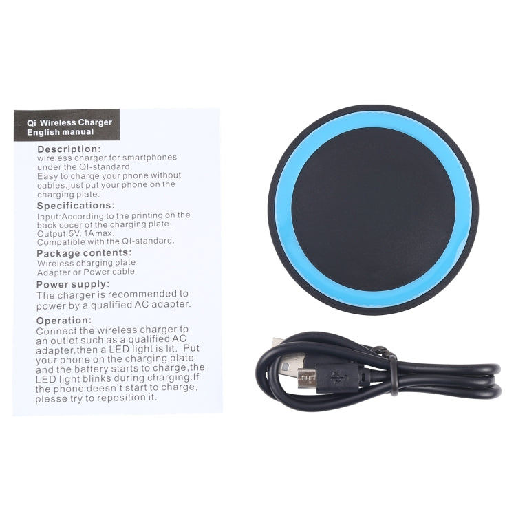 Universal QI Standard Round Wireless Charging Pad (Black + Blue) - Wireless Charger by buy2fix | Online Shopping UK | buy2fix