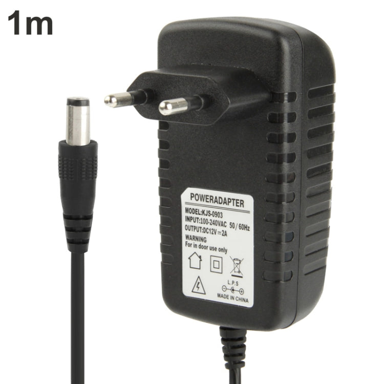 High Quality EU Plug AC 100-240V to DC 12V 2A Power Adapter, Tips: 5.5 x 2.1mm, Cable Length: 1m(Black) - Consumer Electronics by buy2fix | Online Shopping UK | buy2fix