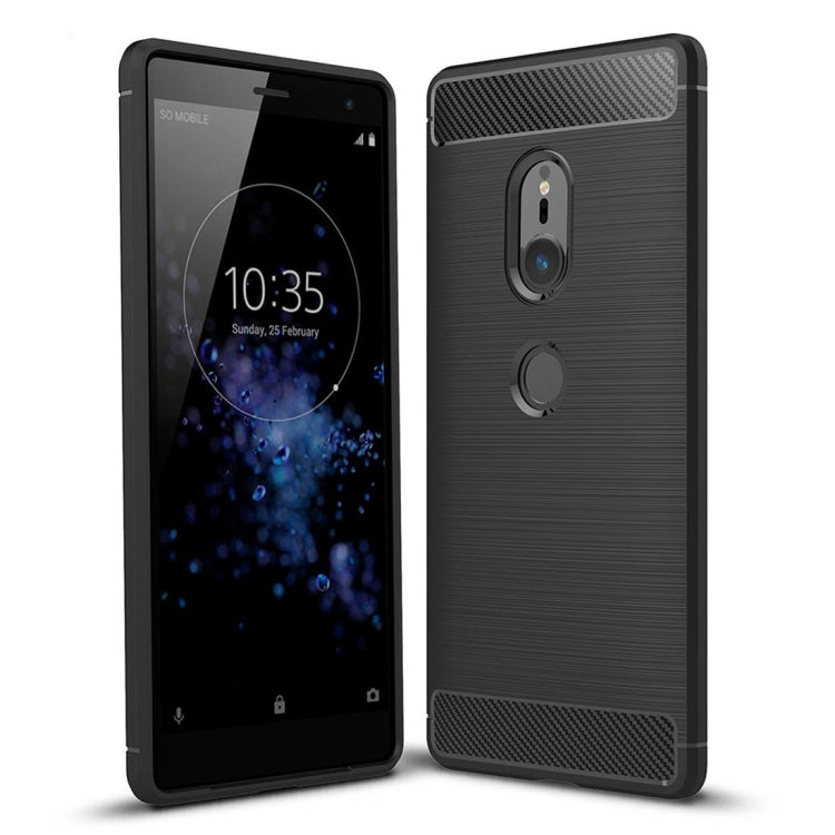 For Sony Xperia XZ2 Brushed Texture Carbon Fiber Shockproof TPU Protective Back Case(Black) - Mobile Accessories by buy2fix | Online Shopping UK | buy2fix