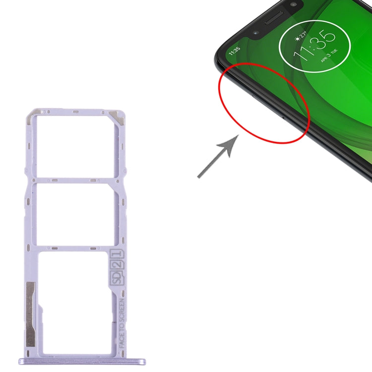 For Motorola Moto G7 Play SIM Card Tray + SIM Card Tray + Micro SD Card Tray (Purple) - Card Socket by buy2fix | Online Shopping UK | buy2fix