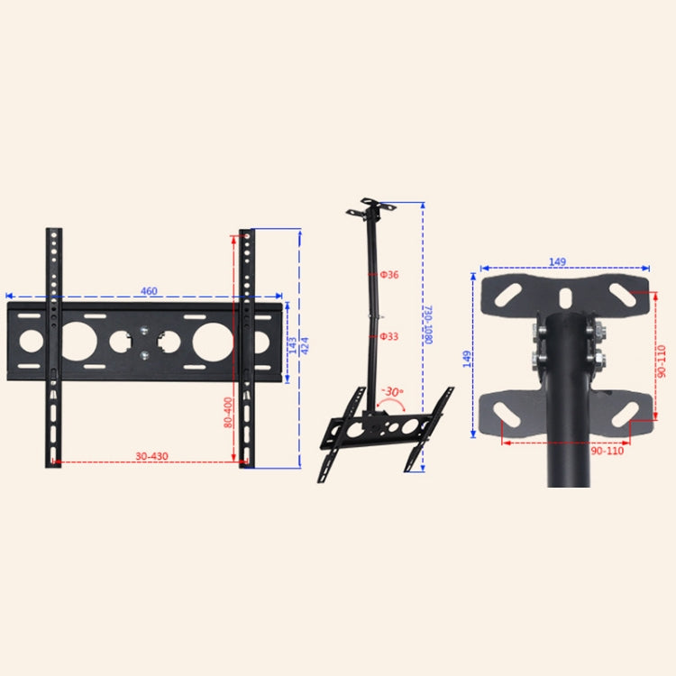 32-65 inch Universal Height & Angle Adjustable Single Screen TV Wall-mounted Ceiling Dual-use Bracket, Retractable Range: 0.5-2m - Consumer Electronics by buy2fix | Online Shopping UK | buy2fix