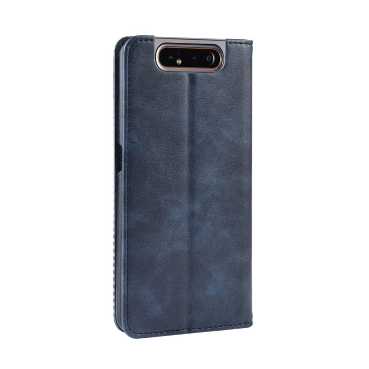Magnetic Buckle Retro Crazy Horse Texture Horizontal Flip Leather Case for Galaxy A80 / A90, with Holder & Card Slots & Photo Frame(Blue) - Samsung Accessories by buy2fix | Online Shopping UK | buy2fix