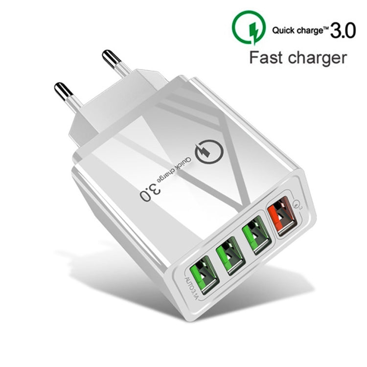 2 in 1 USB to USB-C / Type-C Data Cable + 30W QC 3.0 4 USB Interfaces Mobile Phone Tablet PC Universal Quick Charger Travel Charger Set, EU Plug(White) - Mobile Accessories by buy2fix | Online Shopping UK | buy2fix