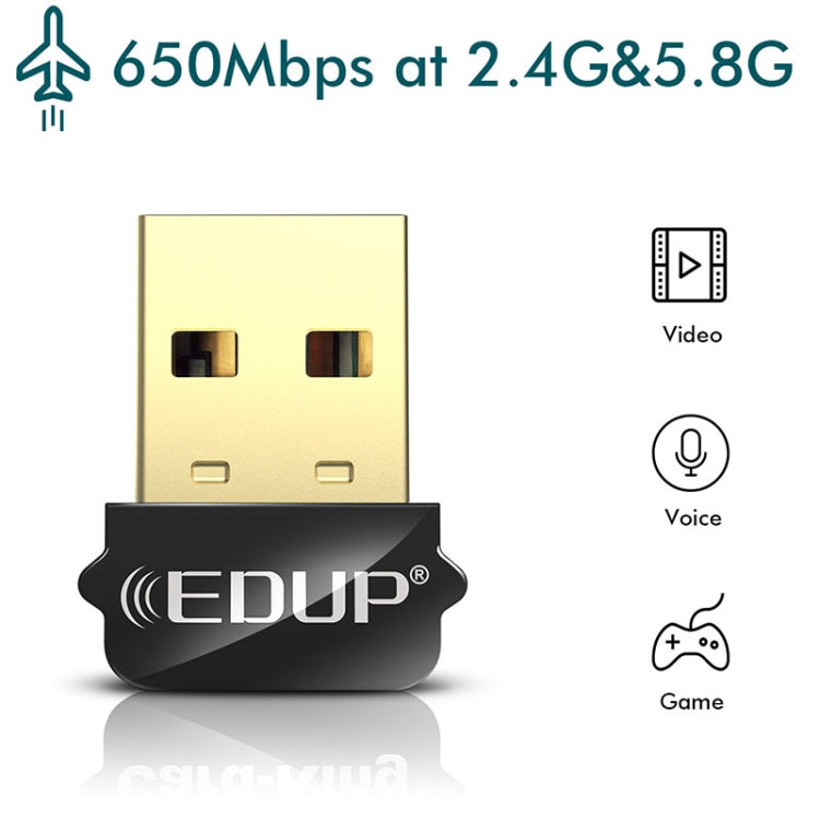 EDUP EP-AC1651 USB WIFI Adapter 650Mbps Dual Band 5G/2.4GHz External Wireless Network Card Wifi Dongle Receiver for Laptop Windows MacOS - USB Network Adapter by EDUP | Online Shopping UK | buy2fix