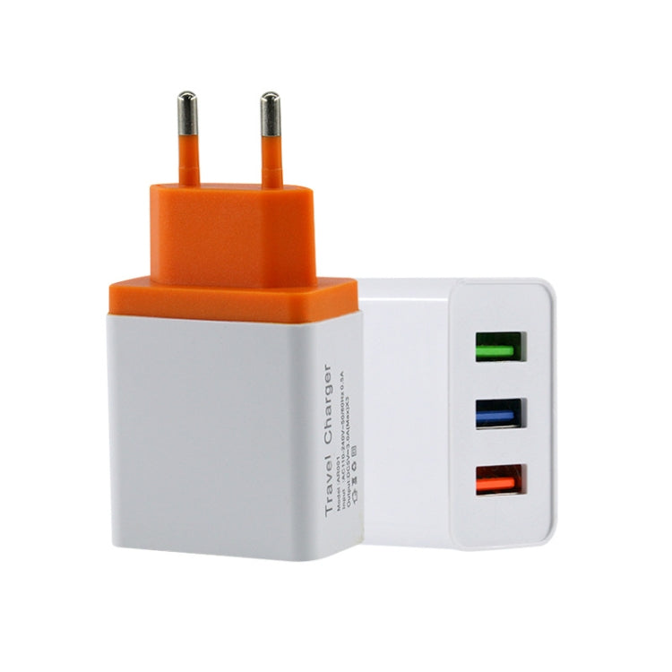 2A 3 USB PortsTravel Charger, EU Plug(Orange) - Mobile Accessories by buy2fix | Online Shopping UK | buy2fix