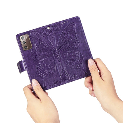 For Samsung Galaxy Note 20 Ultra Butterfly Love Flower Embossed Horizontal Flip Leather Case with Bracket / Card Slot / Wallet / Lanyard(Dark Purple) - Samsung Accessories by buy2fix | Online Shopping UK | buy2fix