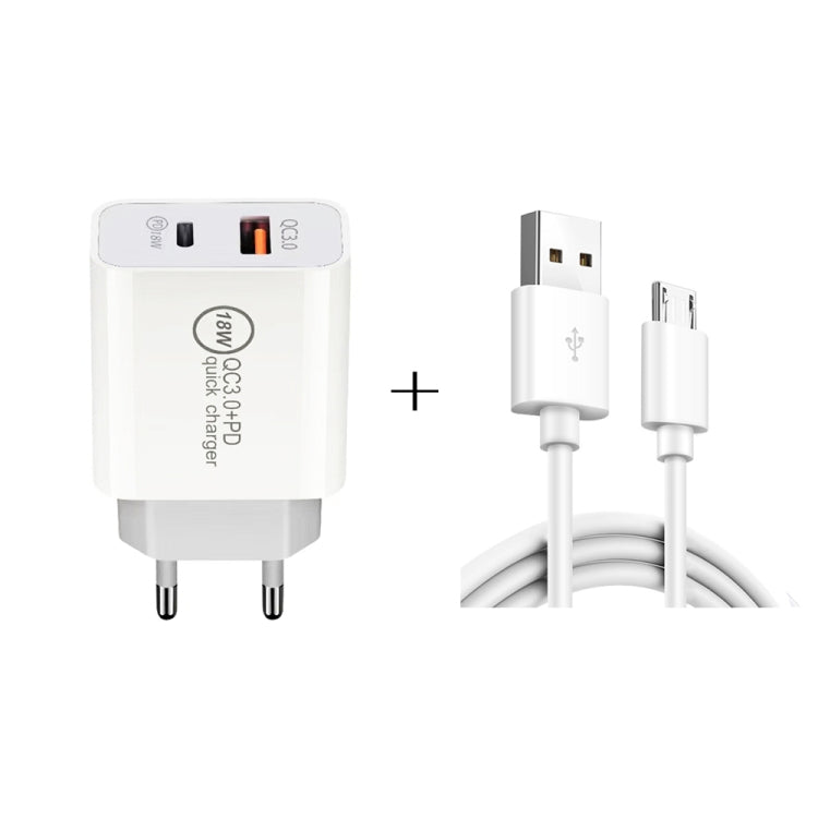 SDC-18W 18W PD + QC 3.0 USB Dual Fast Charging Universal Travel Charger with Micro USB Fast Charging Data Cable, EU Plug - Mobile Accessories by buy2fix | Online Shopping UK | buy2fix