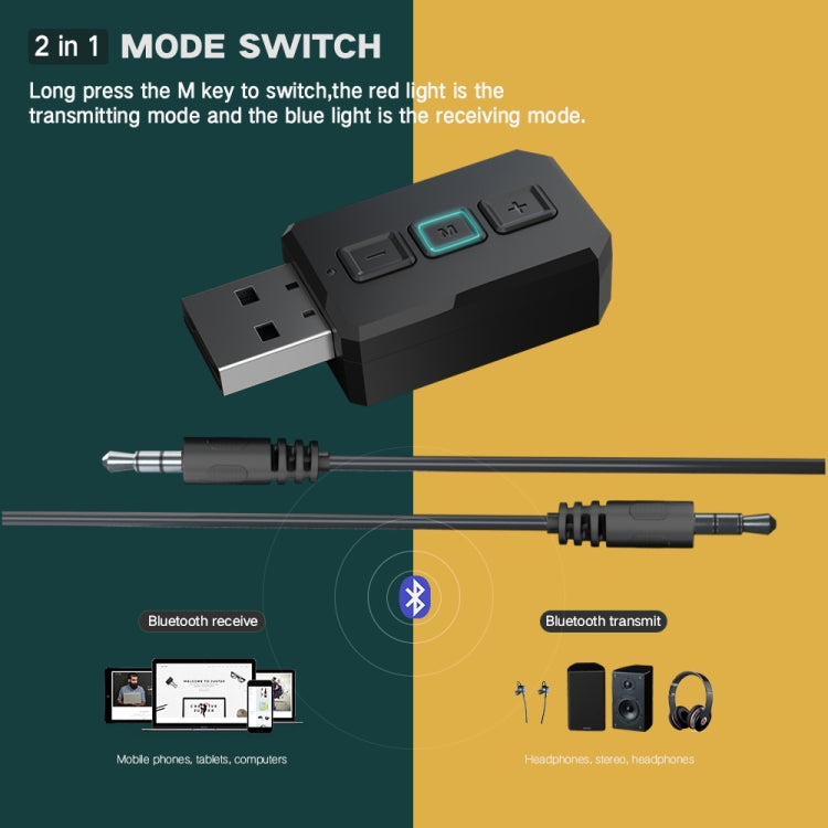 RT02 USB Bluetooth Audio Adapter Receives Transmits 2-in-1 Bluetooth 5.0 Hands-free Talk Car Bluetooth Receiver - Apple Accessories by buy2fix | Online Shopping UK | buy2fix