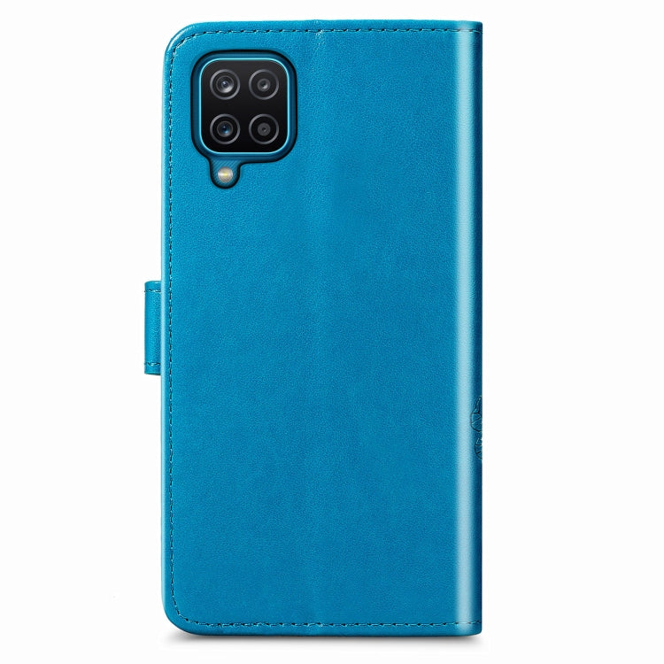 Four-leaf Clasp Embossed Buckle Mobile Phone Protection Leather Case with Lanyard & Card Slot & Wallet & Bracket Function For Samsung Galaxy A12(Blue) - Samsung Accessories by buy2fix | Online Shopping UK | buy2fix