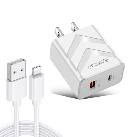 LZ-715 20W PD + QC 3.0 Dual Ports Fast Charging Travel Charger with USB to 8 Pin Data Cable, US Plug(White) - Apple Accessories by buy2fix | Online Shopping UK | buy2fix