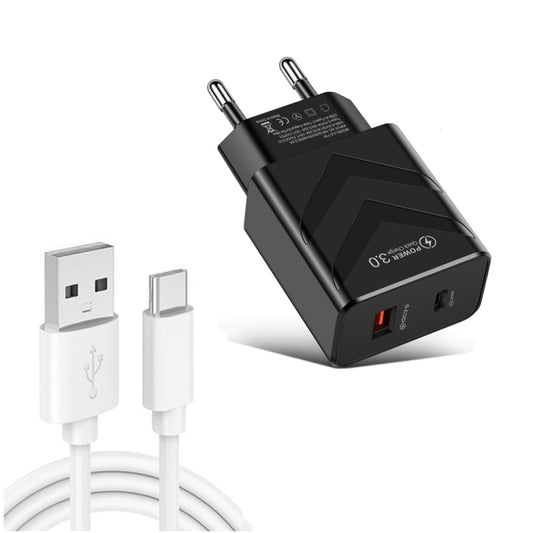 LZ-715 20W PD + QC 3.0 Dual-port Fast Charge Travel Charger with USB to Type-C Data Cable, EU Plug(Black) - Mobile Accessories by buy2fix | Online Shopping UK | buy2fix