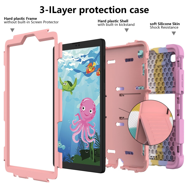 For Samsung Galaxy Tab A7 Lite T220 / T225 Two-Color Robot Shockproof Silicone + PC Protective Case with Holder(Rainbow+Rose Gold) - Samsung Accessories by buy2fix | Online Shopping UK | buy2fix