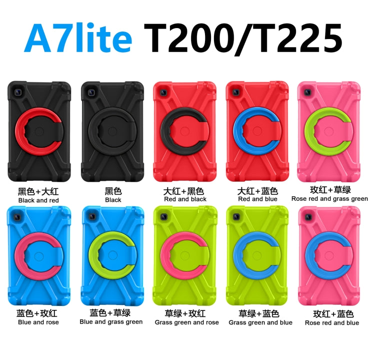 For Galaxy Tab A7 Lite T220/T225 PC + Silicone Shockproof Combination Case with 360 Degree Rotating Holder & Handle(Grass Green+Rose Red) - Tab A7 Lite T220 / T225 by buy2fix | Online Shopping UK | buy2fix