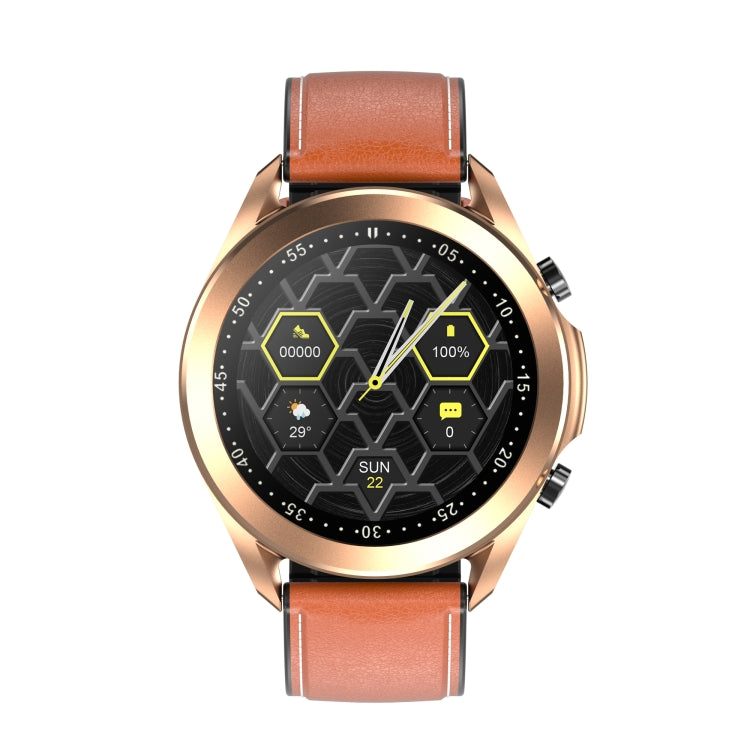 DW95 1.28 inch Color Screen Smart Watch, IP67 Waterproof,Leather Watchband,Support Bluetooth Call/Heart Rate Monitoring/Blood Pressure Monitoring/Blood Oxygen Monitoring/Sleep Monitoring(Gold) - Smart Wear by buy2fix | Online Shopping UK | buy2fix