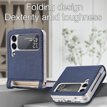 For Samsung Galaxy Z Flip3 5G Litchi Pattern Folding Leather Shockproof Card All-inclusive Case(Blue) - Samsung Accessories by buy2fix | Online Shopping UK | buy2fix