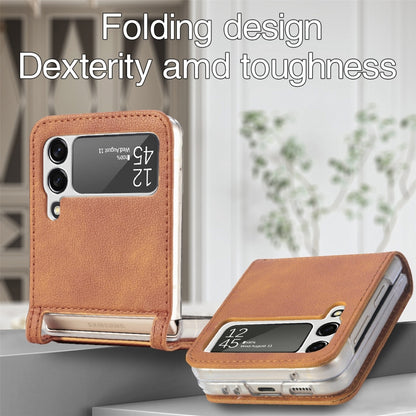 For Samsung Galaxy Z Flip3 5G Litchi Pattern Folding Leather Shockproof Card All-inclusive Case(Brown) - Samsung Accessories by buy2fix | Online Shopping UK | buy2fix