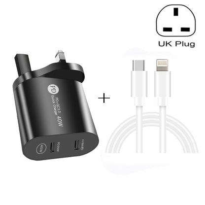 002 40W Dual Port PD / Type-C Fast Charger with USB-C to 8 Pin Data Cable, UK Plug(White) - Apple Accessories by buy2fix | Online Shopping UK | buy2fix