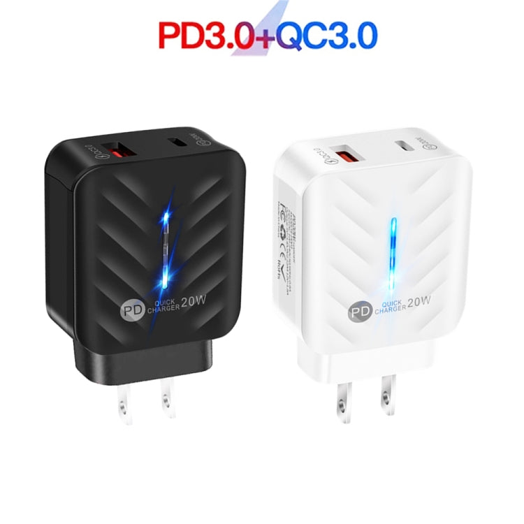 PD03 20W PD3.0 + QC3.0 USB Charger with USB to Type-C Data Cable, US Plug(Black) - Mobile Accessories by buy2fix | Online Shopping UK | buy2fix