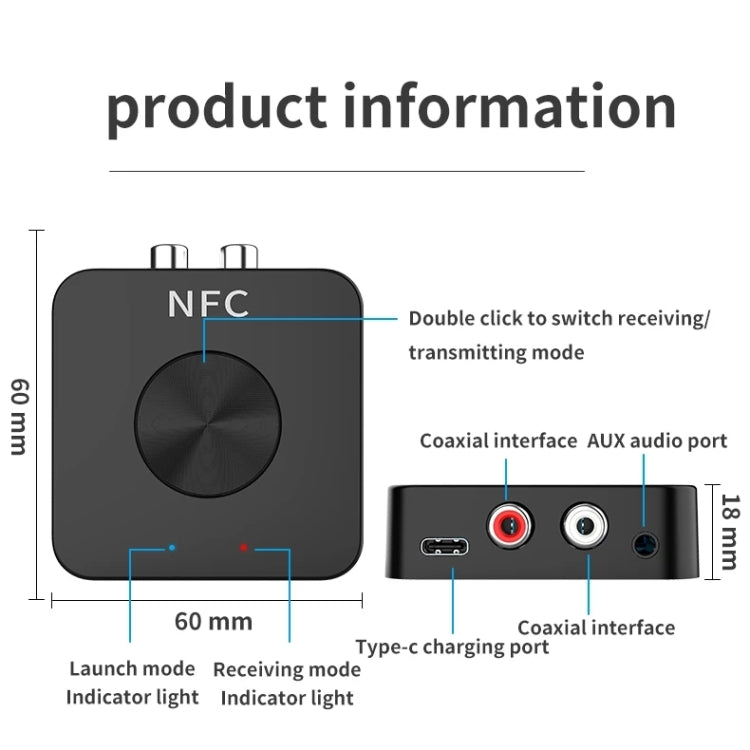 BT-21 NFC Bluetooth 5.0 Receiver & Transmitter RCA 3.5mm AUX Audio Adapter - Apple Accessories by buy2fix | Online Shopping UK | buy2fix