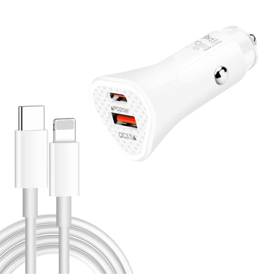 TE-P23 38W PD USB-C / Type-C + QC3. 0 USB Triangle Car Charger + USB-C / Type-C to 8 Pin Data Cable, Length: 1m(White) - In Car by buy2fix | Online Shopping UK | buy2fix