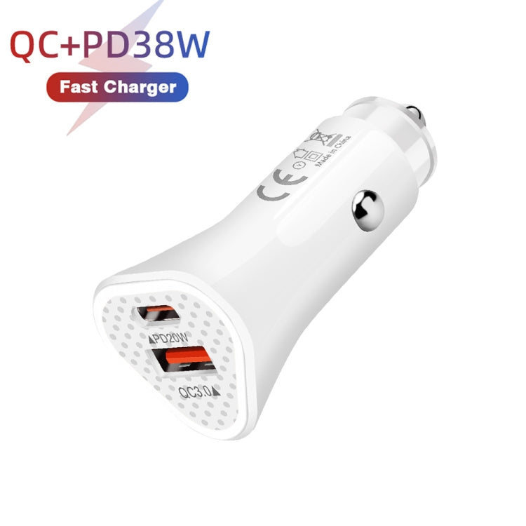 TE-P23 38W PD USB-C / Type-C + QC3. 0 USB Triangle Car Charger + USB-C / Type-C to 8 Pin Data Cable, Length: 1m(White) - In Car by buy2fix | Online Shopping UK | buy2fix