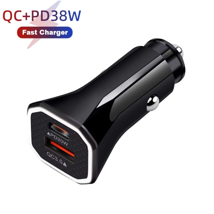 TE-P22 38W PD USB-C / Type-C + QC3. 0 USB Car Charger with 1m USB to 8 Pin Data Cable(Black) - Car Charger by buy2fix | Online Shopping UK | buy2fix