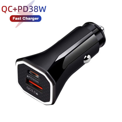 TE-P22 38W PD USB-C / Type-C + QC3. 0 USB Car Charger with 1m USB to 8 Pin Data Cable(Black) - Car Charger by buy2fix | Online Shopping UK | buy2fix