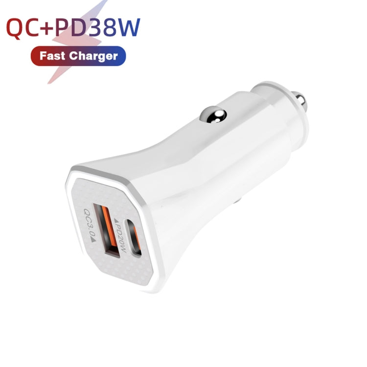 TE-P22 38W PD USB-C / Type-C + QC3. 0 USB Car Charger with 1m USB-C / Type-C to USB-C / Type-C Data Cable(White) - In Car by buy2fix | Online Shopping UK | buy2fix